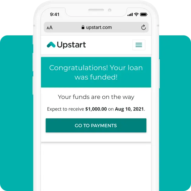 Upstart Personal Loan Loan Funded page